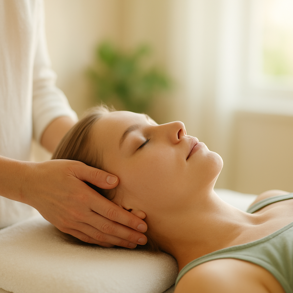 Sanfte Hände umfassen bei der Craniosacral-Therapie den Kopf